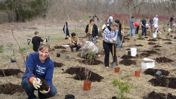Community volunteers at a tree planting event
